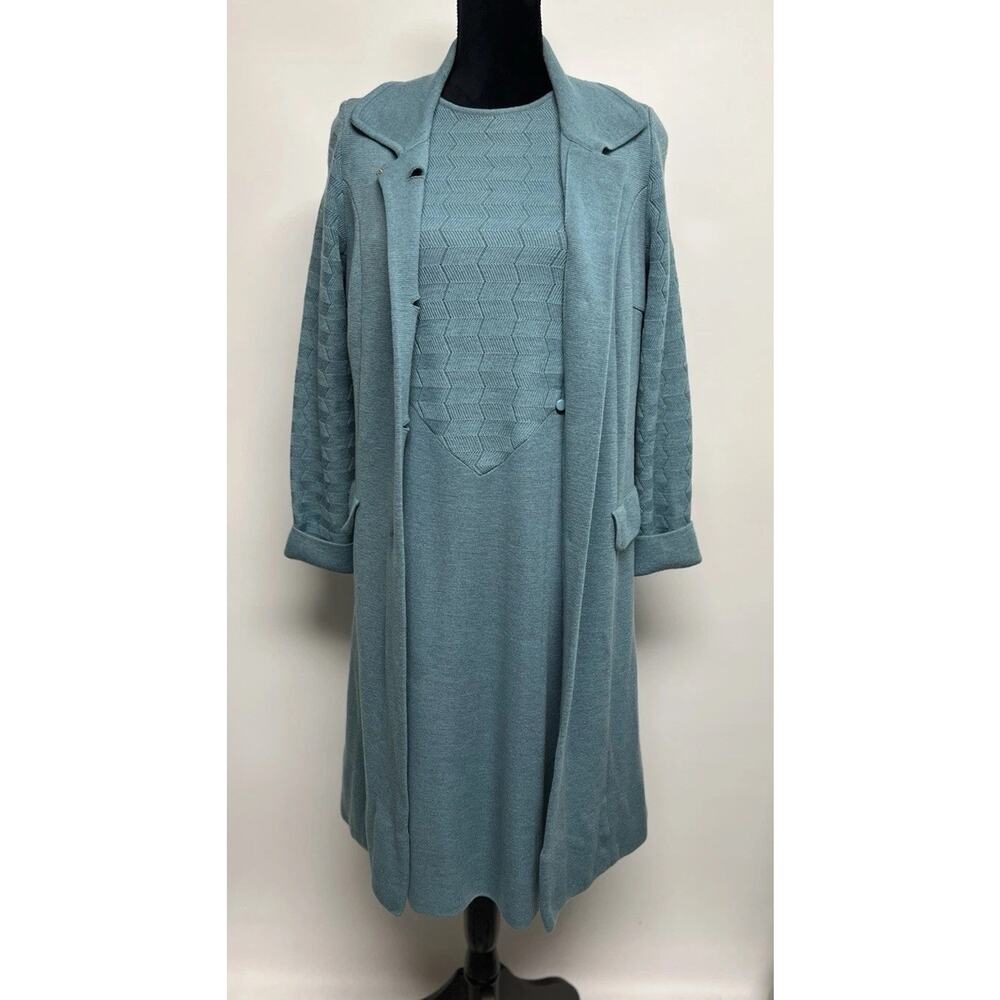 Vintage 40s Wool Knit Sweater Dress & Matching Coat 1940s Made In Italy Sz 14 - Picture 6 of 16